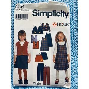 Simplicity 9854 pattern girls jumper top skirt pant size 2 3 4 5 6 6x